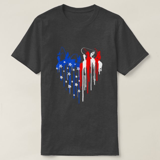 American Flag Heart 4th Of July Fishing Men Dad Pa T-Shirt (Design vorne)