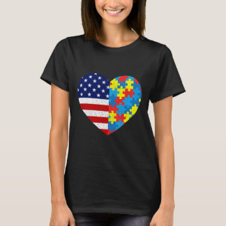 American Flag Heart Autism Awareness Puzzle Männer T-Shirt