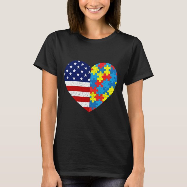 American Flag Heart Autism Awareness Puzzle Männer T-Shirt (Vorderseite)