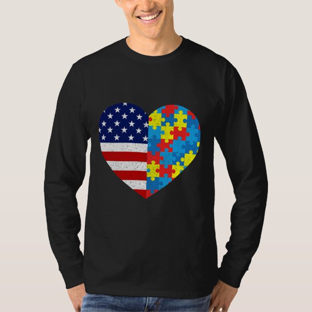 American Flag Heart Autism Awareness Puzzle Männer T-Shirt (Vorderseite)