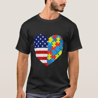 American Flag Heart Autism Awareness Puzzle Männer T-Shirt