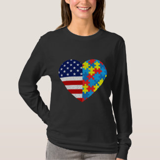 American Flag Heart Autism Awareness Puzzle Männer T-Shirt