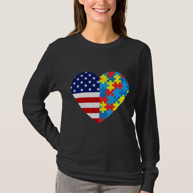 American Flag Heart Autism Awareness Puzzle Männer T-Shirt (Vorderseite)