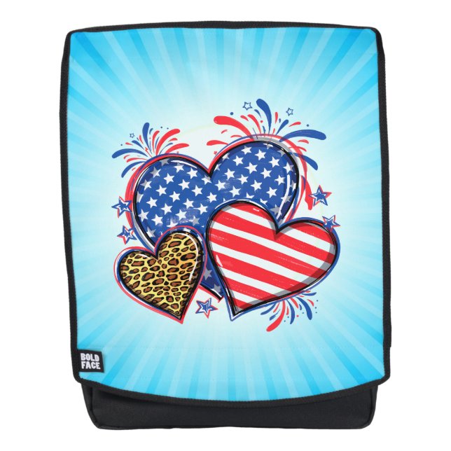 American Flag Heart Leopard Sublimation-64210 Rucksack (Vorderseite)