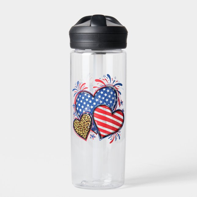 American Flag Heart Leopard Sublimation-64210 Trinkflasche (Vorderseite)