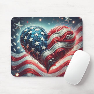 American Flag Heart Mouse Pad – Patriotic Desktop Mousepad