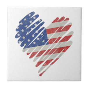 American Flag Heart Red White Blue Niedlich 4. Jul Fliese