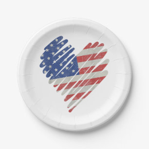 American Flag Heart Red White Blue Niedlich 4. Jul Pappteller