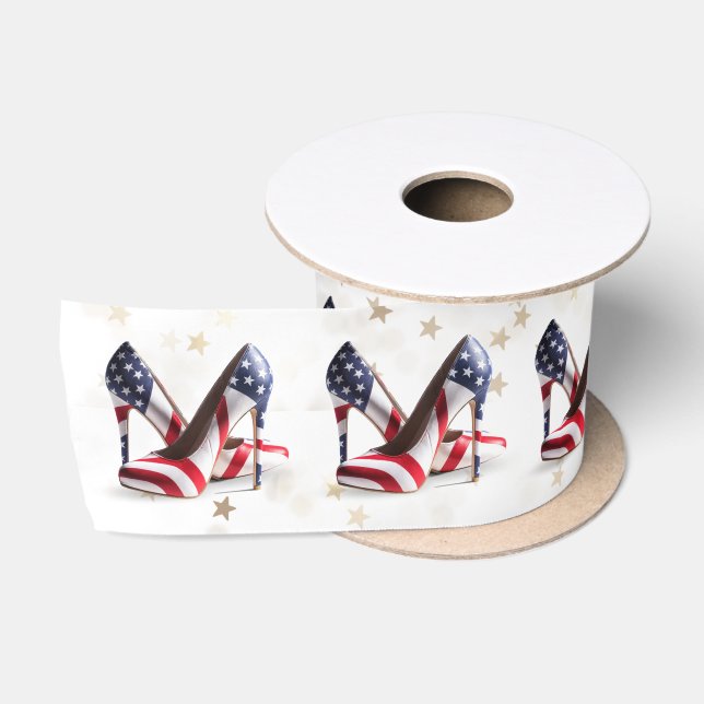 American Flag High Heel Shoes on Stars Satinband (Spule)