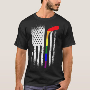 American Flag Hockey LGBT-Q Rainbow Gay Pride Alte T-Shirt