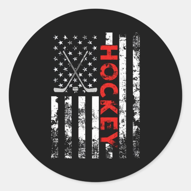 American Flag Hockey Usa Patriotic Runder Aufkleber (Vorderseite)