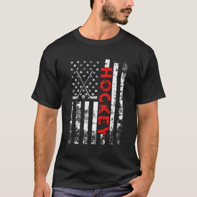 American Flag Hockey Usa Patriotic T-Shirt (Vorderseite)