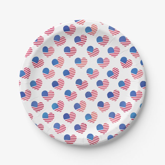 American Flag Hört Red White Blue Stars Streifen Pappteller (Vorderseite)