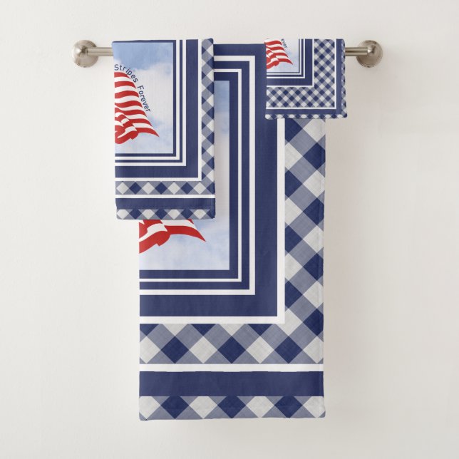 American Flag Illustration Red White Blue| Karos Badhandtuch Set (Insitu)