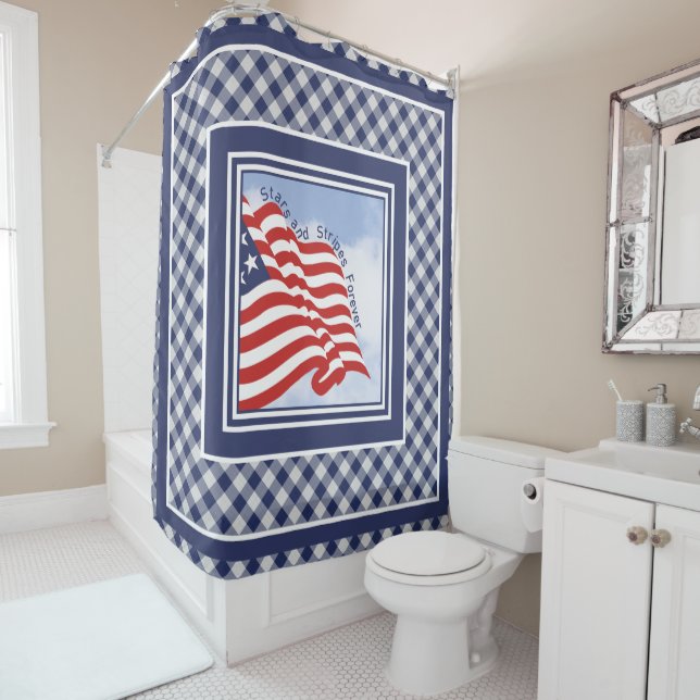 American Flag Illustration Red White Blue| Karos Duschvorhang (Beispiel)