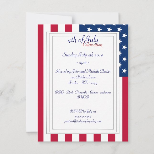 American Flag - Invitations du parti 4 juillet (Devant)