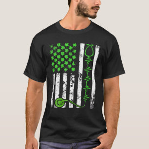 American Flag Irish Heartbeat Kleeblatt St Patrick T-Shirt