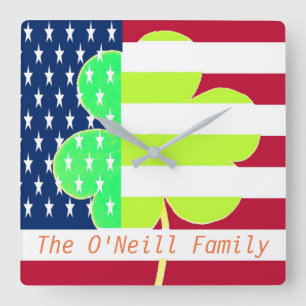 American Flag Irish Kleeblatt Clover St Patrick Quadratische Wanduhr