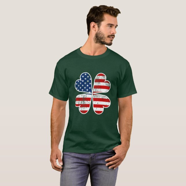 American Flag Kleeblatt Irish Flag St Patrick Day T-Shirt (Vorne ganz)