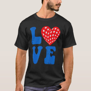 American Flag Liebe Heart Red Blue 4. Juli Patr T-Shirt