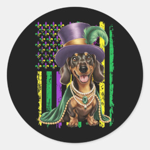 American Flag Mardi Gras Dackel Dog Festival Runder Aufkleber
