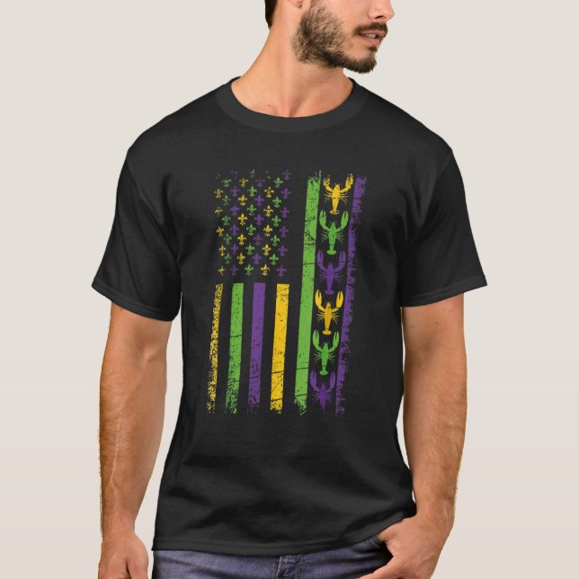 American Flag Mardi Gras Mardi Gras Crawfish Outfi T-Shirt (Vorderseite)