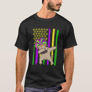 American Flag Mardi Gras Pug Dabbing Dog Parade Pu T-Shirt