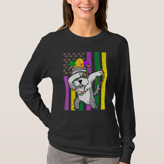 American Flag Mardi Gras Schnauzer Dog Festival Pu T-Shirt (Vorderseite)