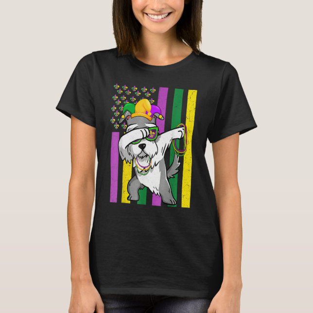 American Flag Mardi Gras Schnauzer Dog Festival Pu T-Shirt (Vorderseite)
