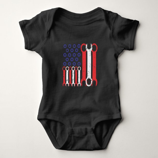 American Flag Mechanic Tools USA Liebe Handwerker Baby Strampler (Vorderseite)