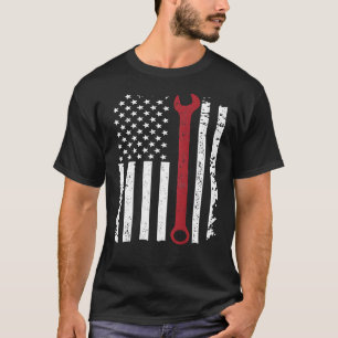 American Flag Mechanic Wrench Patriotic Design T-Shirt