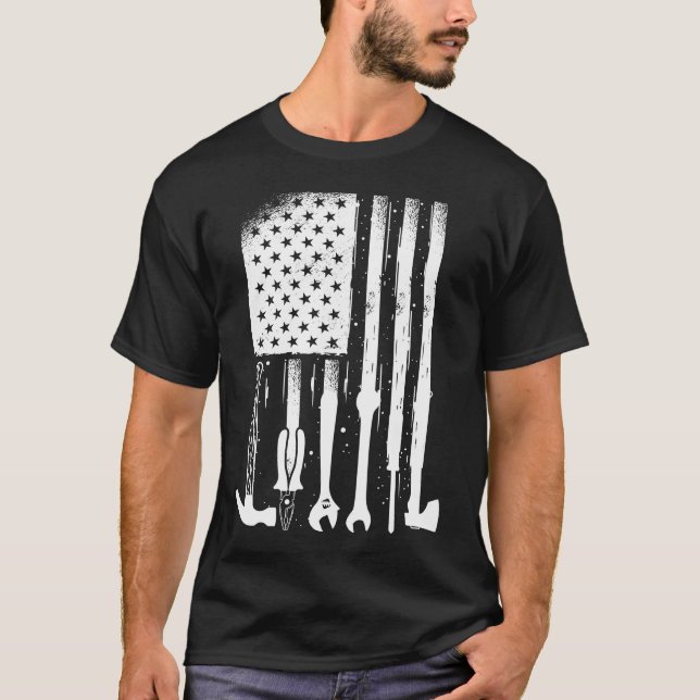 American Flag Mechanical Tools Proud Handwerker US T-Shirt (Vorderseite)