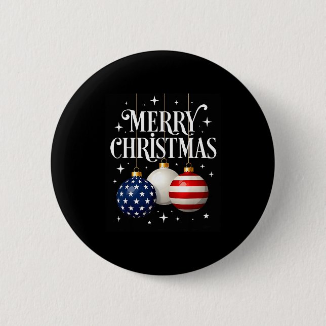 American Flag Merry Christmas Tree Baubles Us Patr Button (Vorderseite)