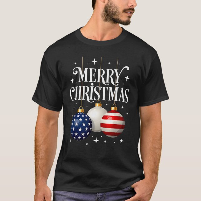 American Flag Merry Christmas Tree Baubles Us Patr T-Shirt (Vorderseite)