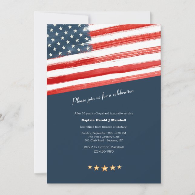 American Flag Militärische Altersversorgung Party Einladung (Vorderseite)