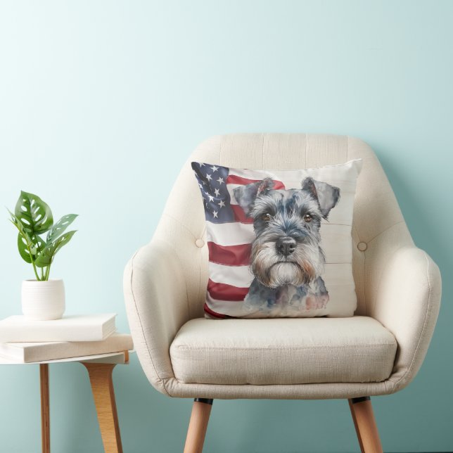 American Flag Miniature Schnauzer Dog Kissen (Stuhl )