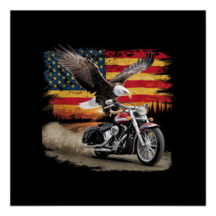American Flag Motorrad Tshirt USA Flag Biker Ret Poster