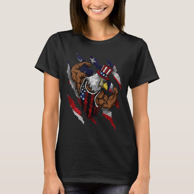 American Flag Muscular Bald Eagle Bike Flexing Unc T-Shirt (Vorderseite)