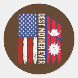 American Flag Nepal Flag Best Mother Ever Runder Aufkleber