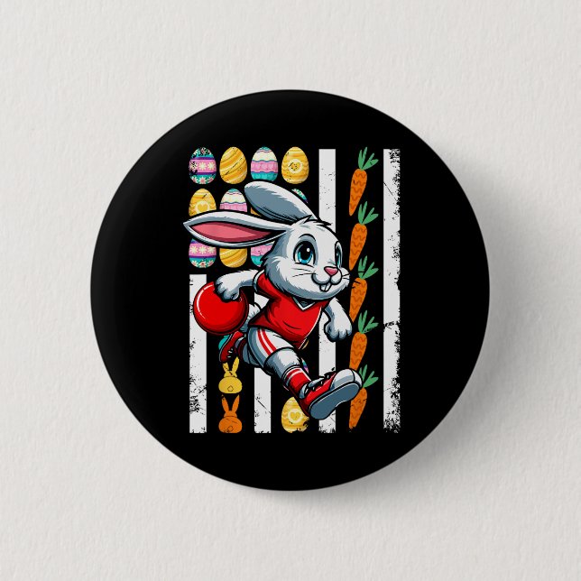 American Flag Oaster Eggs Bunny Playing Bowling Pl Button (Vorderseite)