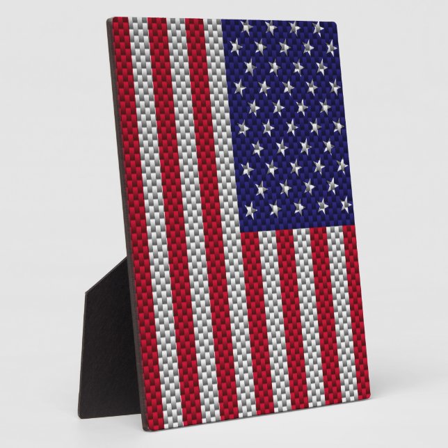 American Flag on Carbon Fiber Style Print Fotoplatte (Seite)