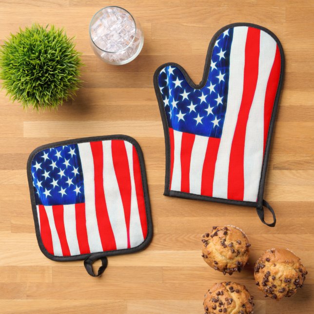 American Flag Oven Mitt & Potholder Set (Oben Unten)