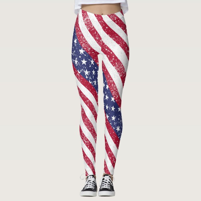 American Flag Paint Spritzer Patriotic Leggings (Vorderseite)