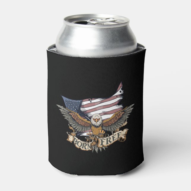 American Flag Patriotic Bald Eagle Geboren kostenl Dosenkühler (Kanne Vorderseite)