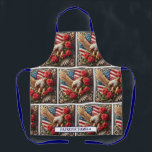 American Flag Patriotic Bald Eagle Schürze<br><div class="desc">Patriotic American Flag Bald Eagle & Roses Custom Name Apron – USA BBQ Kitchen Apron Show off your patriotic spirit in style with this bold Patriotic American Flag Bald Eagle and Roses Custom Name Apron. Featuring a powerful bald eagle set against the stars and stripes of the American flag, surrounded...</div>