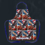 American Flag Patriotic Bald Eagle Schürze<br><div class="desc">Patriotic American Flag Bald Eagle & Roses Custom Name Apron – USA BBQ Kitchen Apron Show off your patriotic spirit in style with this bold Patriotic American Flag Bald Eagle and Roses Custom Name Apron. Featuring a powerful bald eagle set against the stars and stripes of the American flag, surrounded...</div>