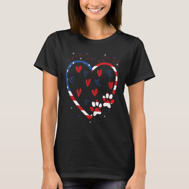 American Flag Patriotic Dog & Cat Paw Print 4th O T-Shirt (Vorderseite)