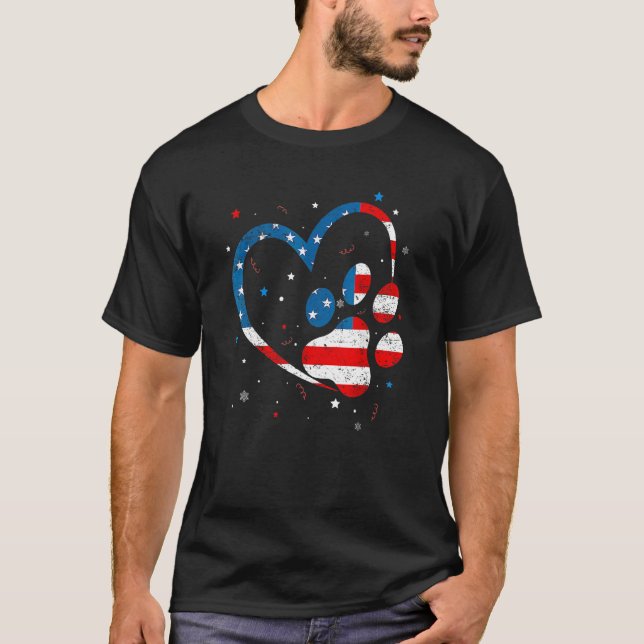 American Flag Patriotic Dog & Cat Paw Print 4th Of T-Shirt (Vorderseite)