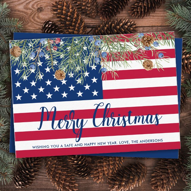 American Flag Patriotic Frohe Weihnachtsfeiertag Mitteilungskarte (Von Creator hochgeladen)