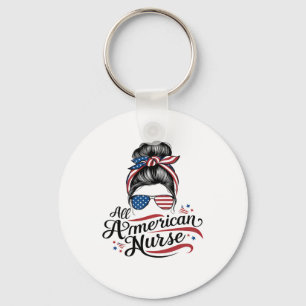American Flag Patriotic Nurse Messy Bun 4. Jul Schlüsselanhänger